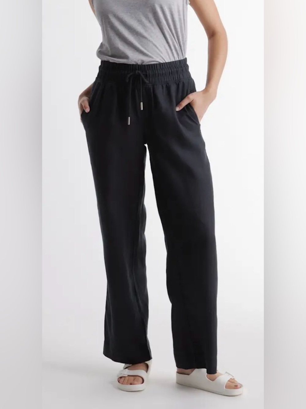 Quince European Linen Wide Leg Pants in Black size Medium
